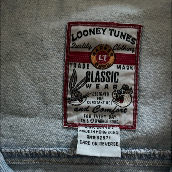 VINTAGE looney tunes Merrie Melodies denim vest Large - Picture 3 of 4